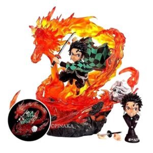PINAKA Demon Slayer Tanjiro Kamado LED Action Figure - Fire Dragon Effect PVC Statue (35cm)